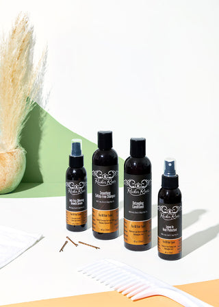 Rucker Roots 4 Step Silk Press System bottles arranged together - vegan sulfate-free smoothing kit