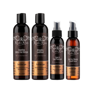 Rucker Roots 4 Step Natural Silk Press System - vegan sulfate-free shampoo, conditioner, heat protectant and serum