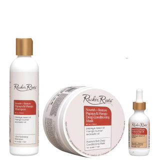 Rucker Roots Papaya & Mango restoration bundle including the Curl Defining Gel
