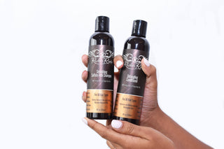 Sulfate-free shampoo and detangling conditioner combo pack on a white background